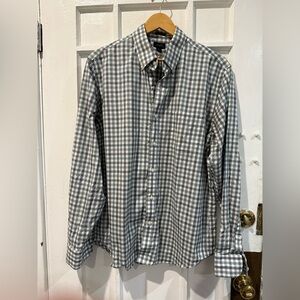 J. Crew Men's Gray and White Checkered Shirt